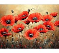 Diamond Painting Fiori Kit Completo, Diamond Painting Bambini Papavero, Pittura Diamante 5D DIY Quadri con Perline, Mosaico Diamantini Ricamo a Punto Croce, Crystal Art Decorazioni Casa 60x45cm L2-865