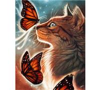 Diamond Painting Gatto Farfalla,5D Full Diamond Dot Art Kit,Diy Quadro con Perline,Kit Pittura Numeri Puzzle Diamanti,Pittura Diamante Strass,Regalo per la Decor Casa Soggiorno Round Drill,40x50cm