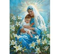 Diamond Painting Grandi Dimensioni, 5D DIY Diamond Painting Vergine Maria Sacra Painting by Numbers, Kit Pittura Diamante Adulti, Crystal Art Ricamo A Punto Croce for Decorare le Pareti 45x60cm 441X