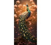 Diamond Painting Grandi Dimensioni, DIY 5D Diamond Painting Fiore, Pavone, Disegni con Perline da Attaccare Painting by Numbers Diamonds, Pittura con Cristalli Cross Stitch Kit per Deco 30x60cm C389