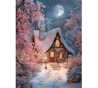 Diamond Painting Inverno, 5D DIY Casa Nella Foresta Diamond Painting Kit Completo, Diamantini Crystal Art per Adulti 40x60cm, Kit per Pittura Diamante Painting by Numbers per Decorazioni Casa -YZ994