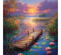 Diamond Painting Kit Completo, 5D Diamond Painting Adulti Paesaggio, DIY Loto Crystal Art Pittura con Diamanti, Quadrato Diamante Strass Ricamo a Punto Croce Kit per Decorazioni Casa 45x45 cm X-8