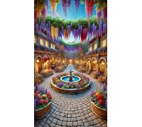 Diamond Painting Kit Completo,5D Fontana del Giardino del Castello Diamond Painting per Adulti,Fai Da Te Strass Ricamo a Punto Croce Pittura Diamante Arts per Casa Pareti Decora Square Drill,60x130 cm