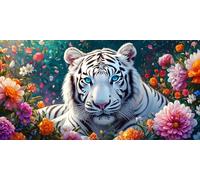 Diamond Painting Kit Completo, 5D Kit Pittura Diamante Adulti Fiore tigre bianca Quadri con Perline, Fai da te Mosaici Strass Ricamo a Punto Croce Disegni Decorazione per Casa Pareti, 70x140 cm L-184