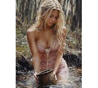 Diamond Painting Kit Completo Donna Diamond Painting Adults Fiume, DIY 5D Diamantini Crystal Art Passatempo per Adulti Strass Round Kit Punto Croce per Decorazione Parete Casa, Regalo 40x60cm B-1J55