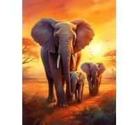 Diamond Painting Kit Completo Elefante, DIY 5D Diamond Painting Grandi Dimensioni 60x80cm, Kit per Diamond Painting Tramonto, Quadri Con Perline Pittura Diamante per Decorazione da Parete -YZ1011