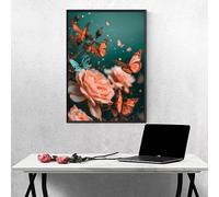 Diamond Painting Kit Completo Fiore Diamond Painting Adulti Farfalla DIY Pittura Diamante Quadri Con Perline, Pittura Diamante Adulti Strass Kit Punto Croce, Decorazione, Regalo 60x80 cm PJY5 A-S