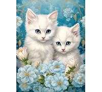 Diamond Painting Kit Completo Gattino Bianco, DIY 5D Diamond Painting Grandi Dimensioni 70x90cm, Kit per Diamond Painting Fiori, Quadri Con Perline Pittura Diamante per Decorazione da Parete -YZ1197