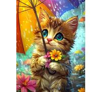 Diamond Painting Kit Completo Gattino, DIY 5D Diamond Painting 30x40cm, Kit per Diamond Painting Ombrello, Disegni con Perline da Attaccare Pittura Diamante per Adulti Decorazione da Parete -YZ1187