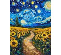 Diamond Painting Kit Completo, Girasole Pittura Diamante per Adulti Bambini, DIY Notte Stellata Quadri con Perline Disegni con Diamantini Crystal Art, Diamond Painting per Decorazione Casa 50x70cm I-8