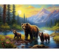 Diamond Painting Kit Completo Orsi, DIY 5D Diamond Painting 40x30cm, Kit per Diamond Painting Fiume Montagna, Disegni con Perline da Attaccare Pittura Diamante per Adulti Decorazione da Parete -YZ323