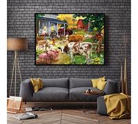 Diamond Painting Kit Completo,Pittura Diamante 5D Fai Da Te,Adulti Bambini Strass Ricamo Punto Croce Pittura Craft per Decorazioni Parete Regali - Mucca degli animali da fattoriaRound Drill,50x70cm