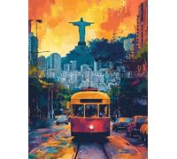 Diamond Painting Kit Completo Rio De Janeiro Diamond Painting Adults Strada, 5D Diamantini Crystal Art Kit Ricamo Passatempo per Adulti DIY Quadrato Diamantiny Art per Decorazione Casa 30x40cm 0-9866K