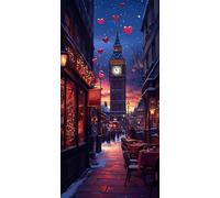 Diamond Painting Kit Completo Strada Diamond Painting Adults Big Ben, 5D Diamantini Crystal Art Kit Ricamo Passatempo per Adulti DIY Strass Round Diamantiny Art Decorazione Regalo 70x140cm 5-BX7852