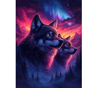 Diamond Painting Kit Completo Wolf Diamond Painting Adults Aurora, 5D Diamantini Crystal Art Passatempo per Adulti DIY Strass Round Kit Ricamo per Decorazione Parete Casa, Regalo 50x80cm 2-CS74