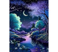 Diamond Painting La luna e il torrente di notte Set 5D， Fai Da Te Diamond Painting Kit Completo di Immagini Per adulti e principianti,Diamond Painting con di per Appassionati di Arte(Luna, 30 x 40 cm)