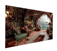 Diamond Painting Libreria Diamond Painting by Numbers 100x200cm, Fai Da Te Kit Punto Croce Pittura Diamante Vista mare, 5D Diamantini Crystal Art Dipingere Con I Numeri per Decorazioni Casa JXL-10499