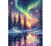 Diamond Painting Luce del Nord, Inverno Diamond Painting Kit Completo, Passatempo per Adulti Principianti, Diamantini Crystal Art Bambini, Strass Ricamo Punto a Croce, Decorazione Interna 70x100cm A-3