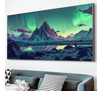 Diamond Painting Montagna Diamond Painting kit Completo, 5D DIY Quadri Diamond Painting aurora Rotondo Pieno Trapano Diamante Punti Immagini per Principianti per Casa Decorazione Murale 50x100cm XJ-67