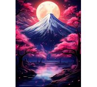 Diamond Painting Monte Fuji, 5D DIY Luna Piena Paesaggi Diamond Painting Kit Completo, Diamantini Crystal Art per Adulti 20x30cm, Strass Ricamo a Punto Croce Painting per Decorazioni Casa -YZ1220