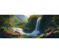 Diamond Painting Paesaggio Grandi Dimensioni, 5D Foresta con Cascata Diamond Painting Kit Completo, Pittura Diamante Strass Ricamo a Punto Croce per Adulti Decorazione da Parete 80x30 cm -LR273