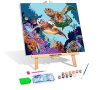 Diamond Painting & Painting by Numbers, set 2 in 1 motivo tartaruga, set di artigianato per dipingere con colori acrilici e pietre glitterate per bambini a partire dagli 8 anni di età