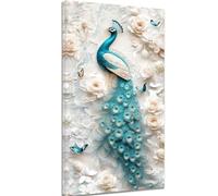 Diamond Painting Pavone Diamond Painting Kit Completo, DIY Hobby Creativi Adulti Pittura Diamante Strass Mosaico Kit per Adulti Bambini Principianti, Decorazioni Casa Parete, Fiore 30x60 cm c-1201