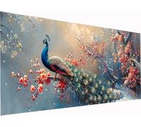 Diamond Painting Pavone Grandi Dimensioni XXL 300x100cm, 5D Diamond Painting Kit Completo Fiore, DIY Quadri con Perline Ricamo a Punto Croce Kit, per Decorazione per la Casa, Regalo Donna W-6403