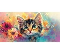 Diamond Painting per Adulti, Gatto Grande Misura XXL Pittura con Diamanti per Adulti, Arte con Strass, Fiori Principianti Diamond Painting Kit Completo Set,Decorazione Regalo Donna 30x60cm J0K-125