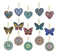 Diamond Painting Portachiavi 15 pcs 5D Diy Portachiavi Diamond Painting Disegno Farfalla Portachiavi Pittura Diamante Fai Da Te Mandala Cuore Decorazione Borsa Borsetta Per Donna Bambini Adulto