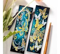 Diamond Painting segnalibri fai da te, Segnalibri Lussuoso ed elegante,Dipingere con i Numeri Adulti Diamond Art Bookmark Ricamo Craft art Regalo per Compleanno Natale (Farfalla verde e dorata)