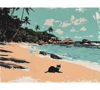 Diamond Painting Spiaggia di sabbia Gatto, Diamond Painting Adulto Bambino, Attività manuale Adulto, Mosaico per il tempo libero creativo, strass punto croce cristallo tela per decorazione della