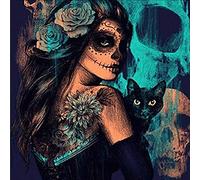 Diamond Painting Teschio Donna e Gatto,Puzzle Diamond Painting Kit 5D Completo Full,Tema Horror Diamond Art Kit Gothic Mosaico Fai Da Te Puzzle Diamond Decorazioni Casa,30 x 30 cm