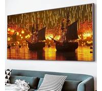 Diamond Painting vista notturna Diamond Painting kit Completo, 5D DIY Quadri Diamond Painting Barca Rotondo Pieno Trapano Diamante Punti Immagini per Principianti per Decorazione Murale 60x120cm XJ-9