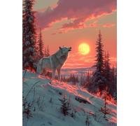 Diamond Painting Wolf, 5D Diamond Painting Kit Completo Tramonto, DIY Diamantini Crystal Art Strass Ricamo a Punto Croce Kit, Disegni con Perline da Attaccare, Decorazione Casa Regalo 50x65cm S-6383