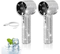 Diamond Portable Fan, Full Diamond Luxury Craftsmanship Portable Handheld Turbo Fan, Rechargeable Quiet Desk with LED Light, Compact Personal Cooling for Travel/Camping/Outdoor,Home (Silver*2pcs)