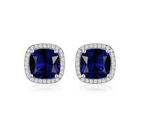 Diamond Treats 925 orecchini in argento Sterling con cuscino bianco CZ, zaffiro, smeraldo e rubino simulato centro perfetto e scintillante zircone.