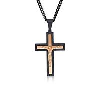 Diamond Treats Collana Crocifisso Uomo in Acciaio Inossidabile IP Nero e Oro Rosa, Ciondolo Croce 32×47 mm con Gesù e Catena Barbazzale Regolabile 50-60 cm, Gioiello Uomo con Scatola Regalo