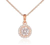 Diamond Treats Collana Oro Rosa Donna in Argento Sterling 925, Collana Halo con una Zirconia Cubica Bianca, Elegante Collana con Ciondolo Rotondo, Collana Donna Oro Rosa con una Confezione Regalo