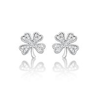 Diamond Treats Orecchini Argento Donna Quadrifoglio Portafortuna, Piccoli Orecchini Quadrifoglio per Donna e Ragazza, Orecchini Donna Argento 925 con Pietre Zirconi