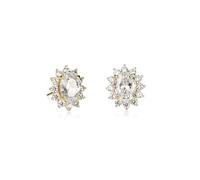 Diamond Treats Orecchini Donna Argento 925 Placcato Oro con Zirconia Cubica Ovale Trasparente e Halo Fiore, Orecchini Effetto Diamante 11x9 mm