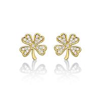 Diamond Treats Orecchini Oro Donna Quadrifoglio Portafortuna, Piccoli Orecchini Quadrifoglio per Donna e Ragazza, Orecchini Donna Oro con Pietre Zirconi