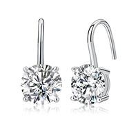 Diamond Treats Orecchini Pendenti Donna Argento 925 Rodiato con Zirconia Cubica Bianca 8 mm, Piccoli Orecchini Punto Luce Rotondi Eleganti con Chiusura a Gancio