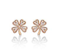 Diamond Treats Orecchini Quadrifoglio Portafortuna in Argento 925, Piccoli Orecchini Quadrifoglio per Donna e Ragazza, Orecchini Oro Rosa Donna con Pietre Zirconi