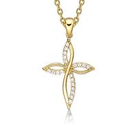 Diamond Treats Pendente a Croce in Oro con Zirconia Cubica. Design Unico per la Collana in Oro Giallo da 9 kt con Pendente a Croce e Catenina d’Oro 50 cm. Il Regalo Perfetto per lei.