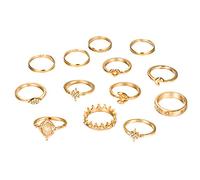 Diamond Women Retro Moon Ring Joint 13 Diamond Crown Opal Piece Star Rings Anello Telecamera per Interni Senza Fili (Gold, One Size)
