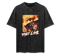 DIAN PIN KE John Carpenters They Live Movie Poster Men And Women Vintage Washed Short Sleeve T-Shirt Streetwear Loose Casual Size S