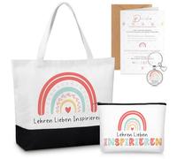 Dianelhall 4 Regali di Ringraziamento per Insegnanti Portachiavi Insegnante Arcobaleno Borsa per Trucco Arcobaleno e Borsa di Tela Biglietto di Ringraziamento dell'Insegnante con Busta Regalo d'Addio