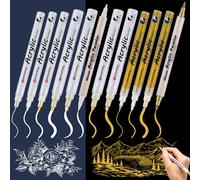 Dianfen Set di 12 matite acriliche bianche e dorate (6 penne bianche + 6 dorate), penne bianche per arte, per disegni di linee, creazione di biglietti, diari (0,5/0,7/1,2/BR/2,0/4,0 mm)