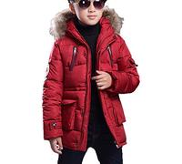 DianShaoA Bambini Giubbotto Cotone Calda Giacca Cappuccio Cappotto Giacca Puffer Cappotto Imbottito per Ragazzi Vino Rosso 140